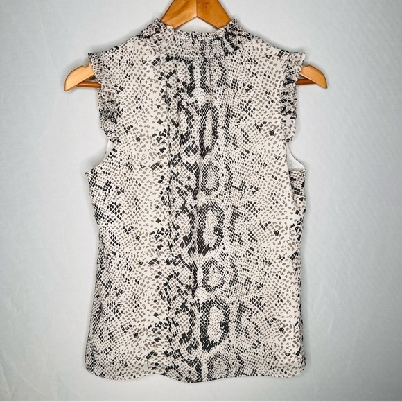 J. Crew Snakeskin-Print Mock-Neck Ruffle Neck/Sleeve Sleeveless Blouse. Size 0. - Picture 5 of 13